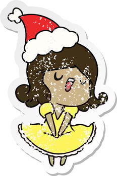 christmas distressed sticker cartoon of kawaii girl vector