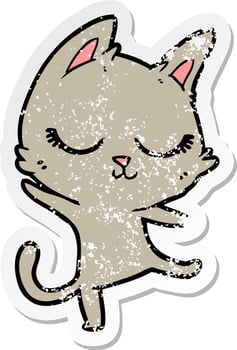 distressed sticker of a calm cartoon cat vector