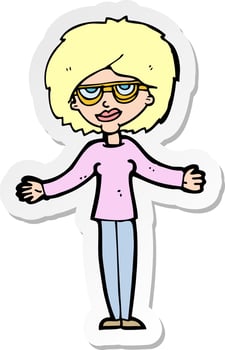 sticker of a cartoon woman wearing spectacles vector