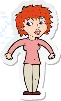 sticker of a cartoon woman shrugging shoulders vector