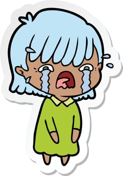 sticker of a cartoon girl crying vector