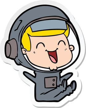 sticker of a happy cartoon astronaut vector