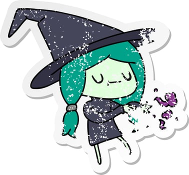 distressed sticker cartoon of cute kawaii witch vector