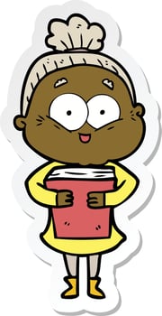 sticker of a cartoon happy old woman vector