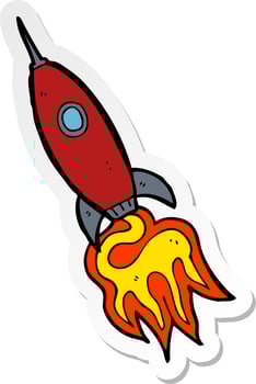 sticker of a cartoon spaceship vector