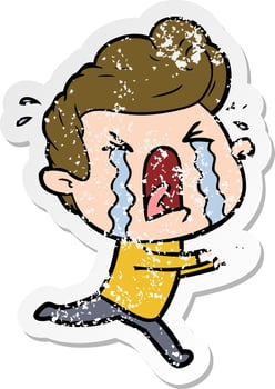 distressed sticker of a cartoon crying man vector
