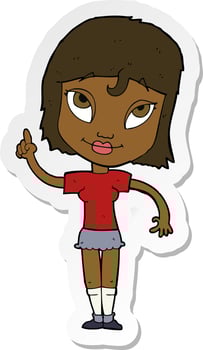 sticker of a cartoon woman with idea vector