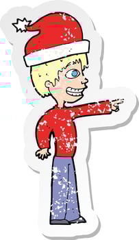 retro distressed sticker of a cartoon man ready for christmas vector