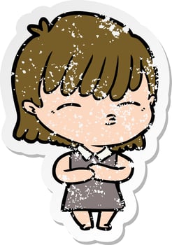 distressed sticker of a cartoon woman vector