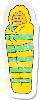 retro distressed sticker of a cartoon sleeping bag vector