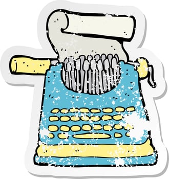retro distressed sticker of a cartoon typewriter vector