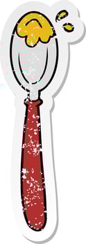 distressed sticker of a cartoon spoon vector