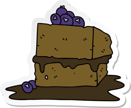 sticker of a quirky hand drawn cartoon chocolate cake vector