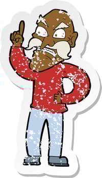 retro distressed sticker of a cartoon old man laying down rules vector