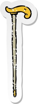retro distressed sticker of a cartoon walking stick vector
