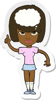 sticker of a cartoon woman with idea vector