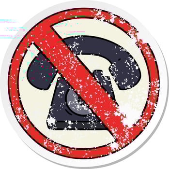distressed sticker of a cute cartoon no phones allowed sign vector