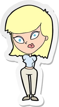 sticker of a cartoon confused woman vector