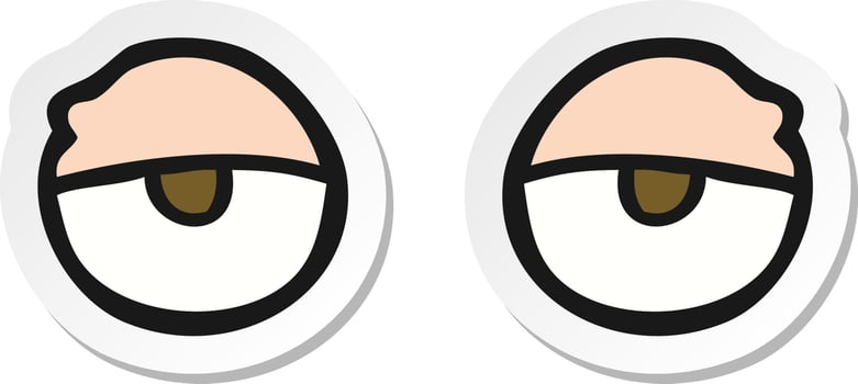 sticker of a cartoon tired eyes vector