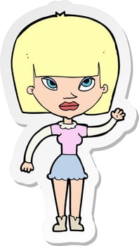 sticker of a cartoon woman waving vector