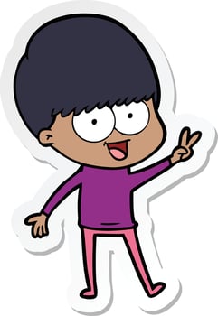 sticker of a happy cartoon boy waving vector