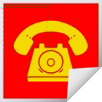 square peeling sticker cartoon old telephone vector