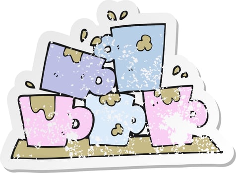 retro distressed sticker of a cartoon coffee cups vector