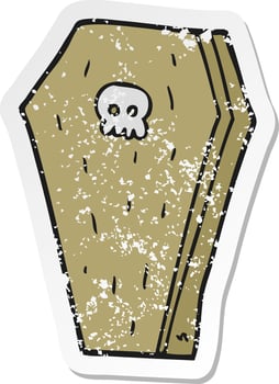 retro distressed sticker of a cartoon halloween coffin vector