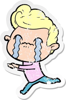 distressed sticker of a cartoon man crying vector
