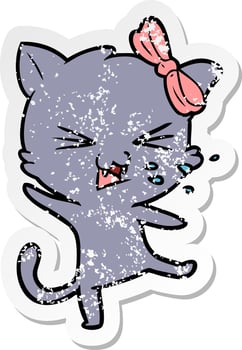 distressed sticker of a cartoon cat vector