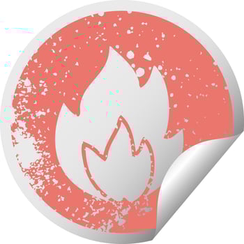 distressed circular peeling sticker symbol fire vector