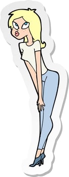 sticker of a cartoon attractive girl vector