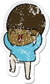 distressed sticker of a happy cartoon boy vector