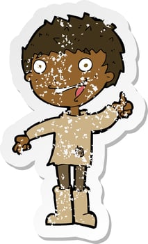 retro distressed sticker of a cartoon excited boy vector