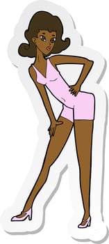 sticker of a cartoon model woman posing vector