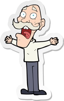 sticker of a cartoon stressed old man vector