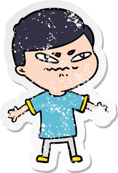 distressed sticker of a cartoon exasperated man vector