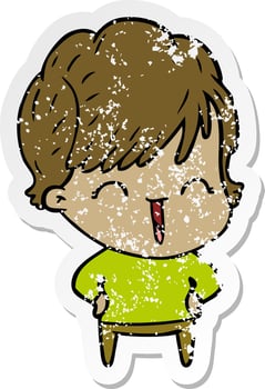 distressed sticker of a cartoon laughing woman vector