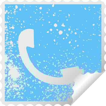 distressed square peeling sticker symbol telephone receiver vector