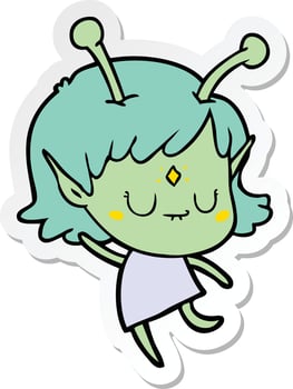 sticker of a cartoon alien girl vector