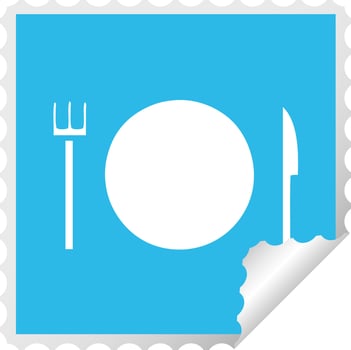 square peeling sticker cartoon plate and cutlery vector
