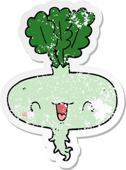 distressed sticker of a cartoon turnip vector