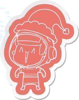 cartoon  sticker of a astronaut man wearing santa hat vector