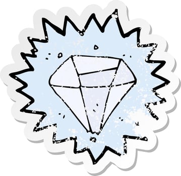 retro distressed sticker of a cartoon diamond vector
