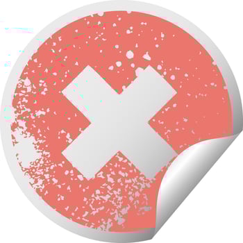 distressed circular peeling sticker symbol multiplication symbol vector