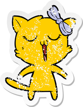 distressed sticker of a cartoon cat vector