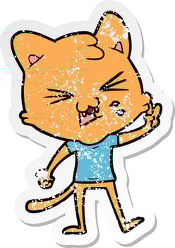 distressed sticker of a cartoon hissing cat vector