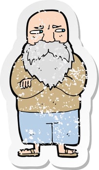 retro distressed sticker of a cartoon old man vector