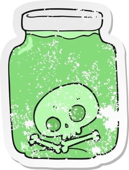 retro distressed sticker of a cartoon jar with skull vector