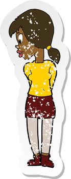 retro distressed sticker of a cartoon pretty girl vector